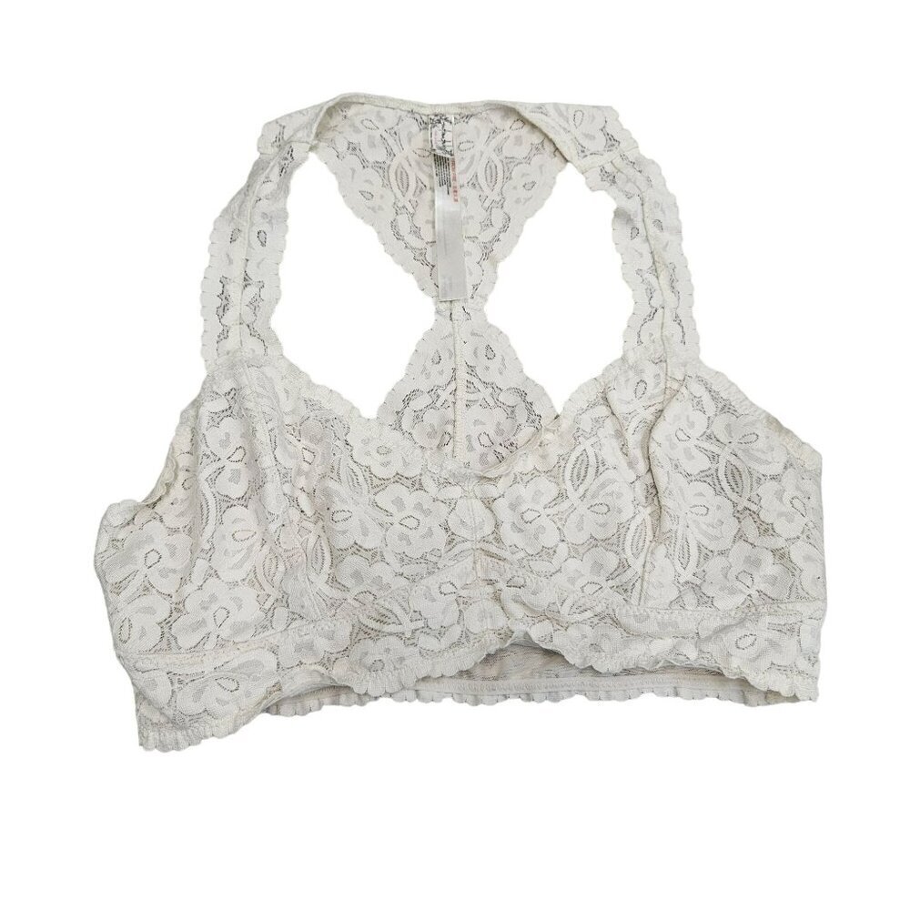 Free People Intimately Lace Bralette‎ V-Neck Racerback Ivory Off White Size M